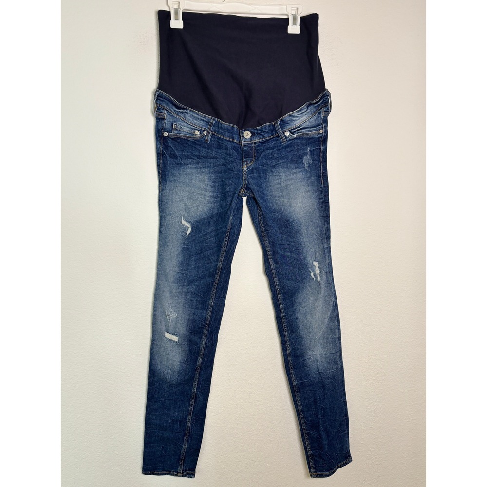 HM MAMA Skinny High Rib Maternity Jeans Blue Distressed Size 12